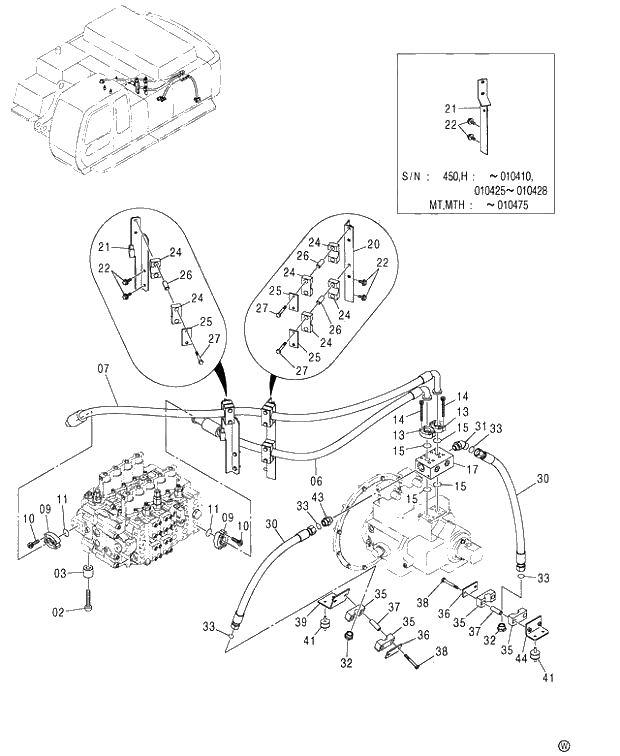 Схема запчастей Hitachi ZX450LCH - 074 DELIVERY PIPING (450,H,MT,MTH 010001-460 050001-). 01 UPPERSTRUCTURE