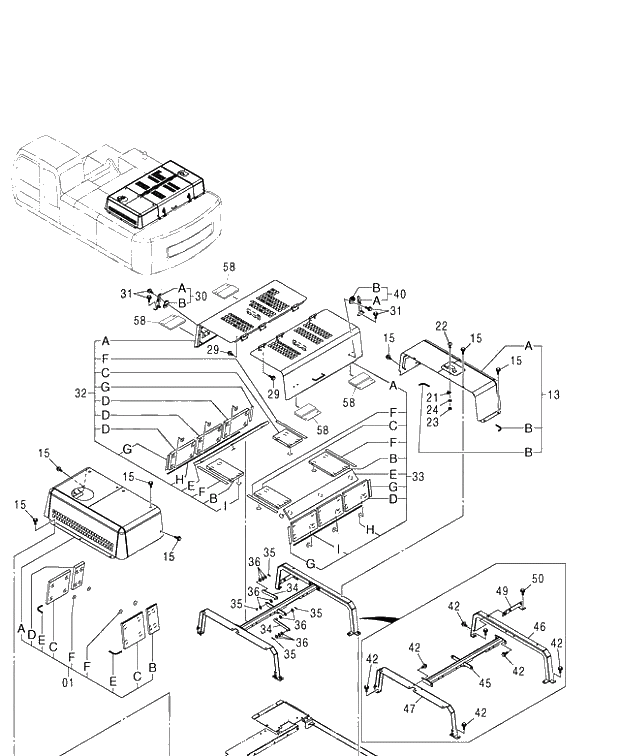 Схема запчастей Hitachi ZX450H - 099 ENGINE COVER 460 (050001-). 01 UPPERSTRUCTURE