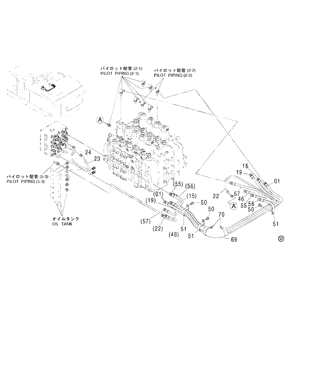 Схема запчастей Hitachi ZX450LCH - 156 PILOT PIPING (5-1) (450,H,MT,MTH 010001-460 050001-). 01 UPPERSTRUCTURE