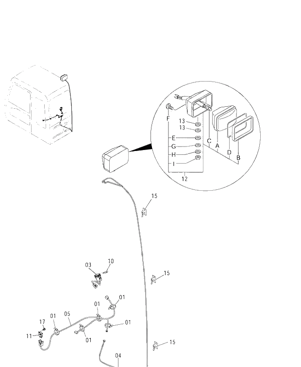 Схема запчастей Hitachi ZX450 - 172 REAR HEAD LAMP (1 LAMP) 460 (460 050001-). 01 UPPERSTRUCTURE