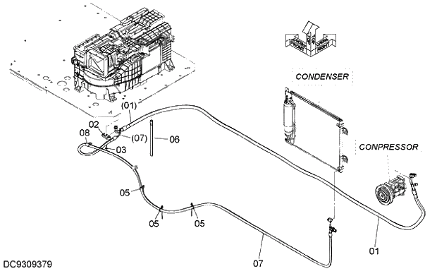 Схема запчастей Hitachi ZX280LC-5G - 004 AIR-CONDITIONER (3) 10 AIR CONDITIONER HEATER