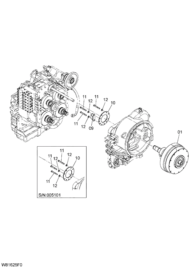 Схема запчастей Hitachi ZW220 - 290_TRANSMISSION (11_22) 6CG,HCG,HEG (005101-009999). 05 POWER TRAIN