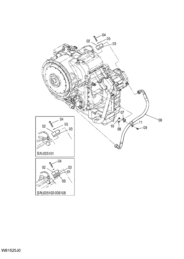 Схема запчастей Hitachi ZW220 - 293_TRANSMISSION (14_22) 6CG,HCG,HEG (005101-009999). 05 POWER TRAIN