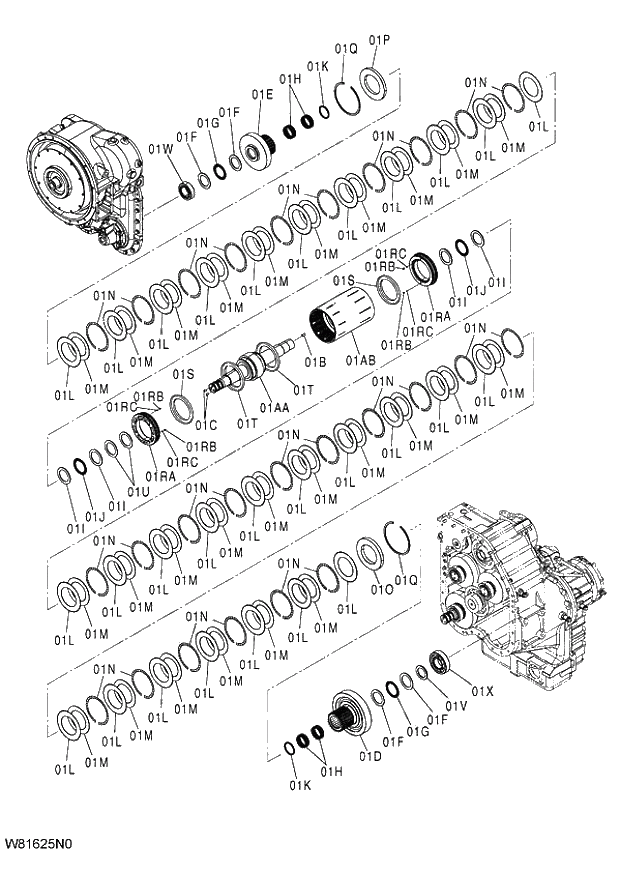 Схема запчастей Hitachi ZW220 - 297_CLUTCH ASSY 1 AND 2 6CG,HCG,HEG (005101-009999). 05 POWER TRAIN