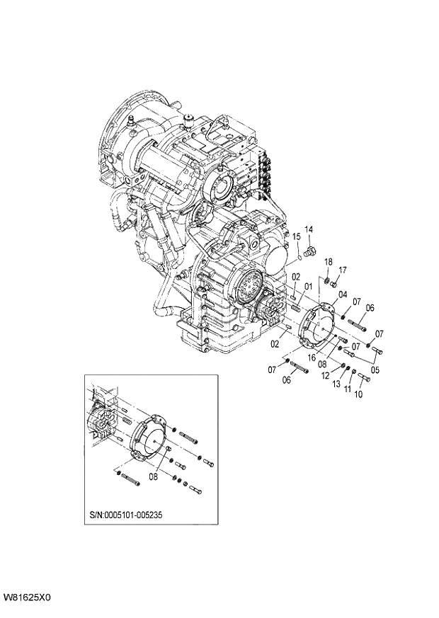 Схема запчастей Hitachi ZW220 - 306_TRANSMISSION (22_22) 6CG,HCG,HEG (005101-009999). 05 POWER TRAIN