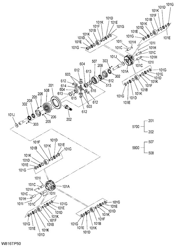 Схема запчастей Hitachi ZW220 - 313_AXLE ASSY (F) (3_4) (TPD) (000101-004999, 005101-). 05 POWER TRAIN