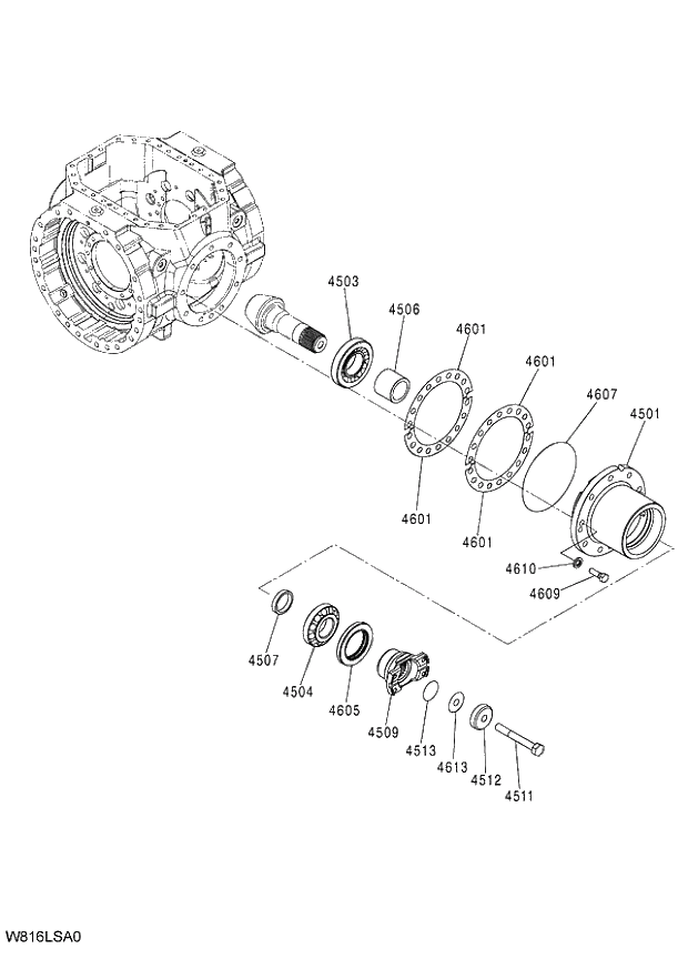 Схема запчастей Hitachi ZW220 - 326_AXLE ASSY (R) (4_4) (LSD) (000101-004999, 005101-). 05 POWER TRAIN