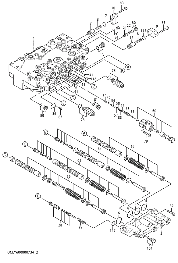 Схема запчастей Hitachi ZX330LC-5G - 002 VALVE;CONTROL (2-5) 03 VALVE