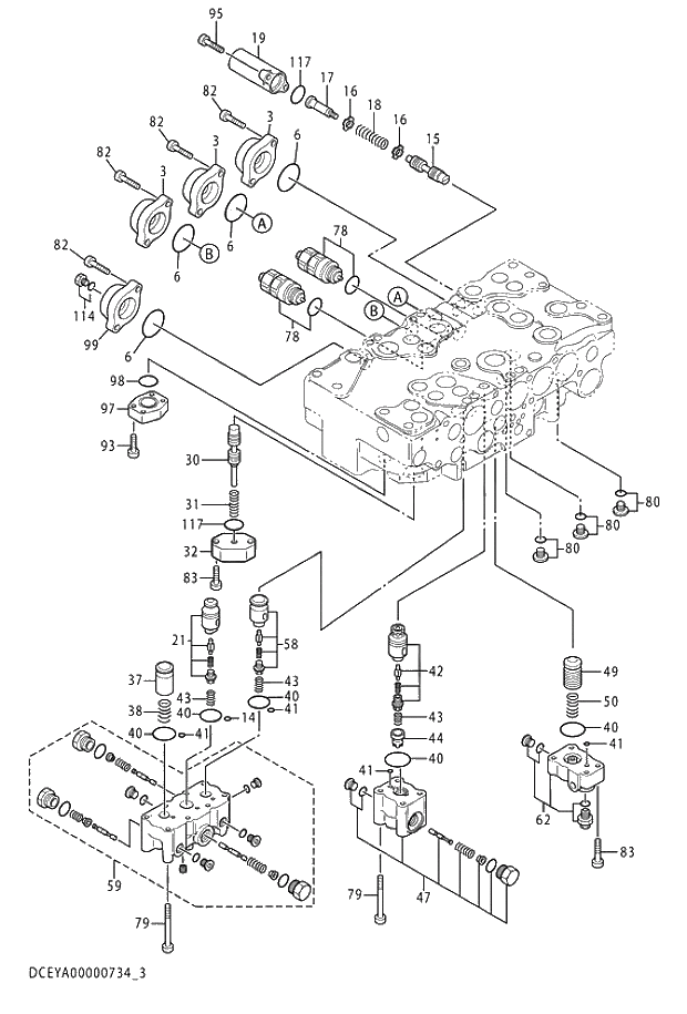 Схема запчастей Hitachi ZX350K-5G - 003 VALVE;CONTROL (3-5) 03 VALVE