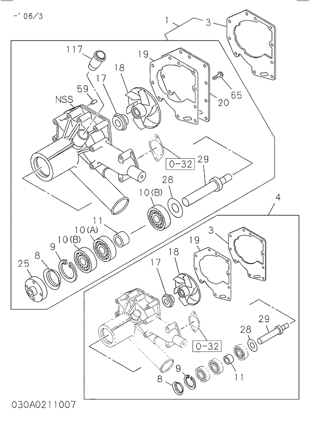 Схема запчастей Hitachi ZW250 - 030_WATER PUMP AND CORROSION RESISTOR. 030_WATER PUMP AND CORROSION RESISTOR.