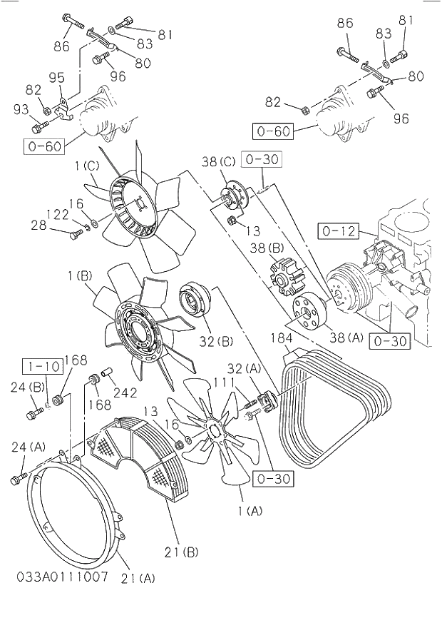 Схема запчастей Hitachi ZW250 - 033_FAN AND FAN BELT. 6HK1-XYWT04 DIESEL ENGINE 6HK1 PARTS CATALOG