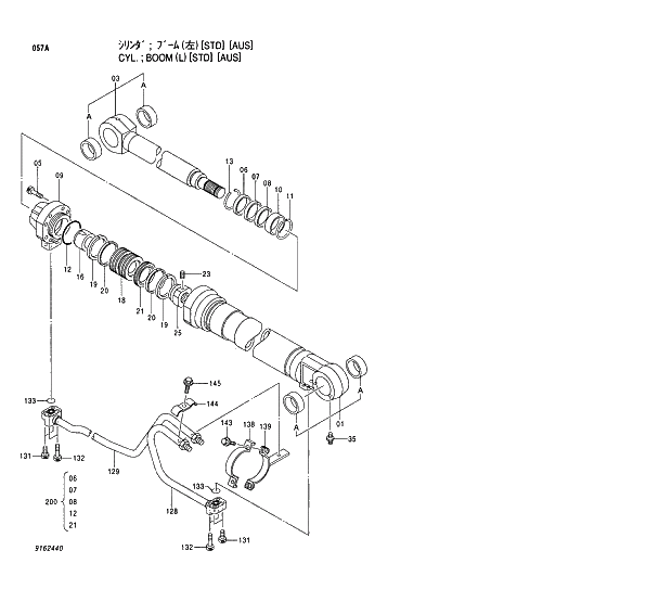 Схема запчастей Hitachi EX220LC-5 - 057 BOOM CYLINDER (L)(STD)(AUS) 03 CYLINDER