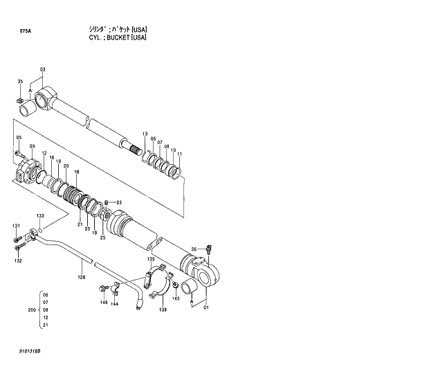 Схема запчастей Hitachi EX220-5 - 075 BUCKET CYLINDER (USA) 03 CYLINDER