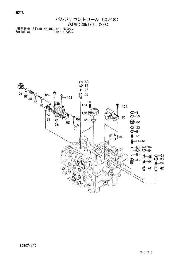 Схема запчастей Hitachi ZX180LC - 027 VALVE CONTROL (2-8) (005001 - EU2 010001 -). 03 VALVE