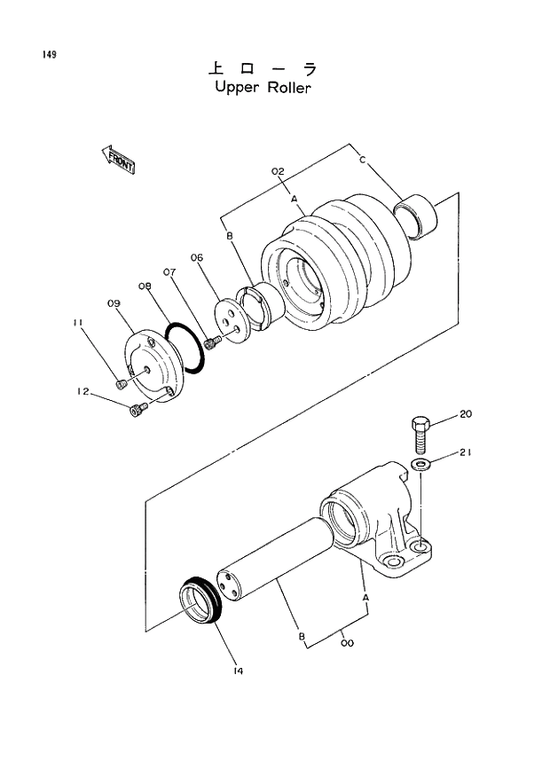 Схема запчастей Hitachi EX400 тип А - 149 UPPER ROLLER 02 TRACK