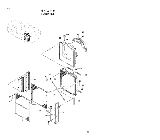 Схема запчастей Hitachi EX200LC-5 - 011 RADIATOR 01 UPPERSTRUCTURE