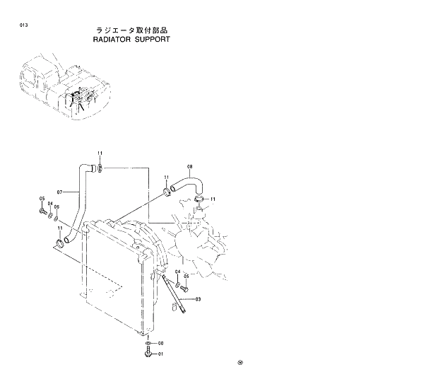 Схема запчастей Hitachi EX200LC-5 - 013 RADIATOR SUPPORT 01 UPPERSTRUCTURE