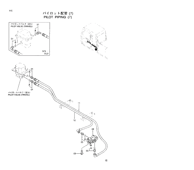 Схема запчастей Hitachi EX210LCH-5 - 115 PILOT PIPINGS (7) 01 UPPERSTRUCTURE