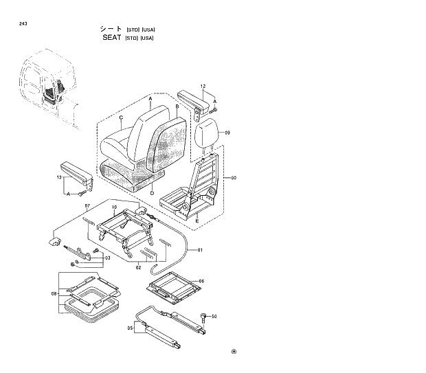 Схема запчастей Hitachi EX200-5 - 243 SEAT (STD)(USA) 01 UPPERSTRUCTURE