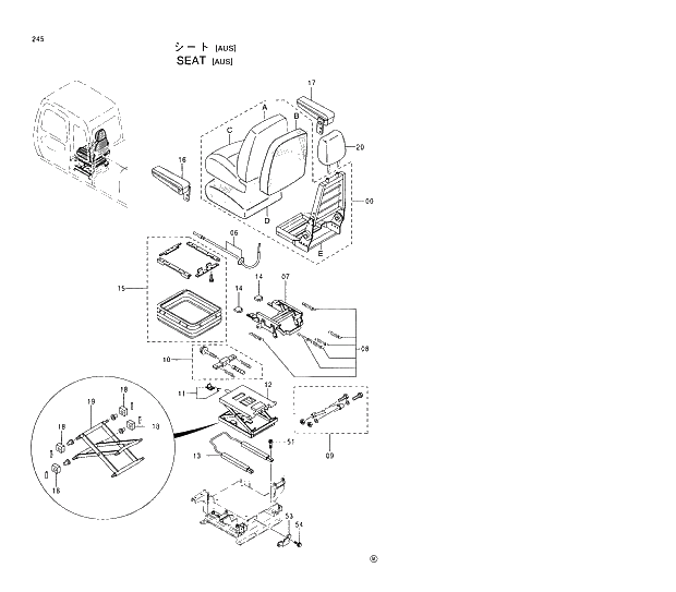 Схема запчастей Hitachi EX200-5 - 245 SEAT (AUS) 01 UPPERSTRUCTURE