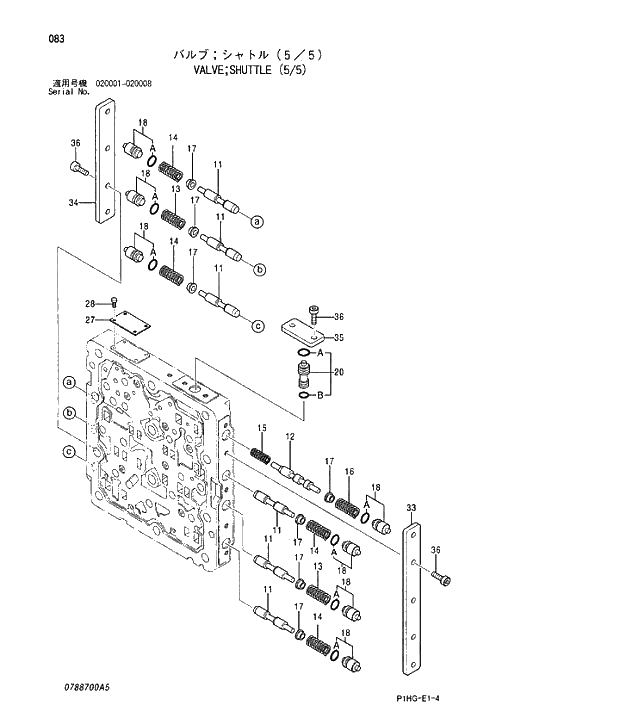 Схема запчастей Hitachi ZX270 - 083 VALVE;SHUTTLE (5;5). VALVE