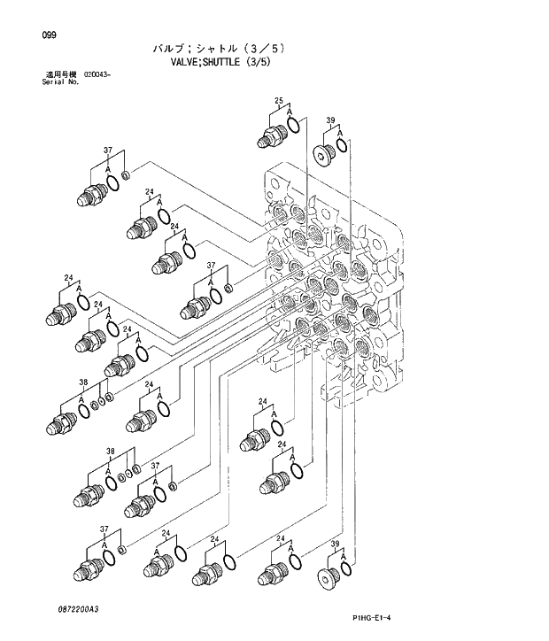 Схема запчастей Hitachi ZX280LC - 099 VALVE;SHUTTLE (3;5). VALVE