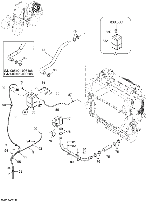 Схема запчастей Hitachi ZW250 - 008_COOLING DEVICE PIPING(2) (000101-004999, 005101-). 01 ENGINE