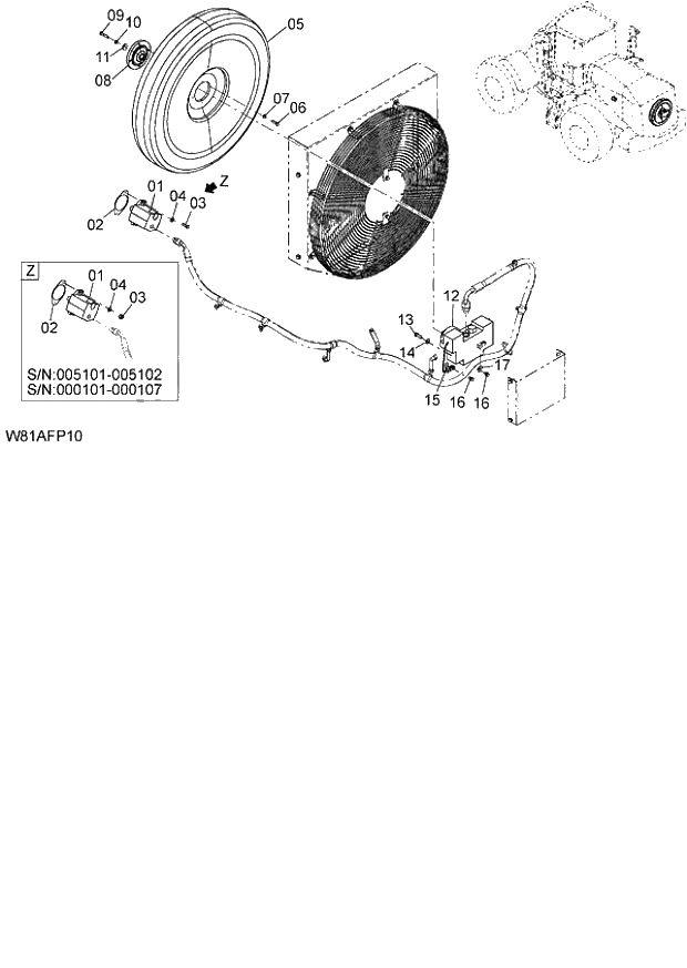 Схема запчастей Hitachi ZW250 - 009_COOLING FAN 6CH,H3H,HCH,HEH,HSH (FPM001) (000101-000237, 005101-006106). 01 ENGINE