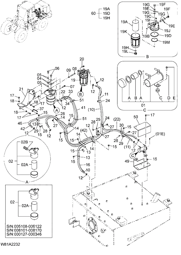 Схема запчастей Hitachi ZW250 - 016_FUEL PIPING (000127-004999, 005108-). 01 ENGINE