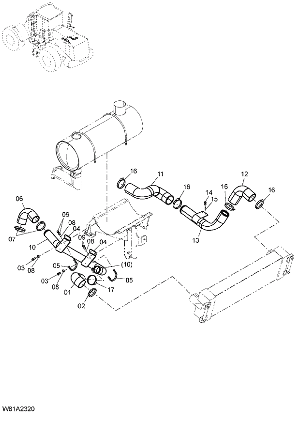 Схема запчастей Hitachi ZW250 - 021_INLET,EXHAUST PIPING (000101-004999, 005101-). 01 ENGINE