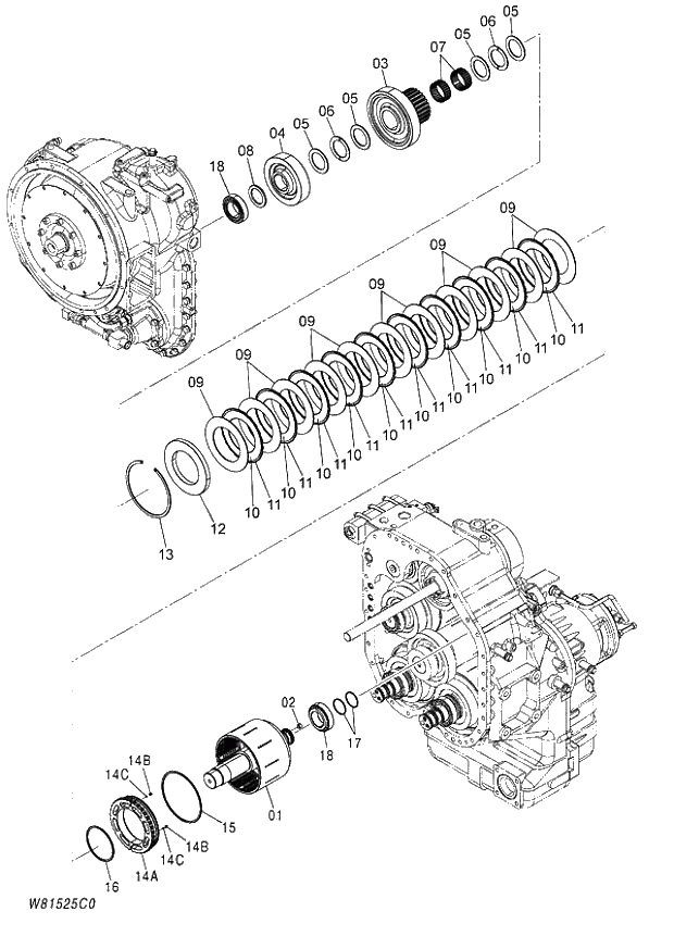 Схема запчастей Hitachi ZW180 - 281 CLUCH ASSY F (000101-004999, 005101-). 05 POWER TRAIN