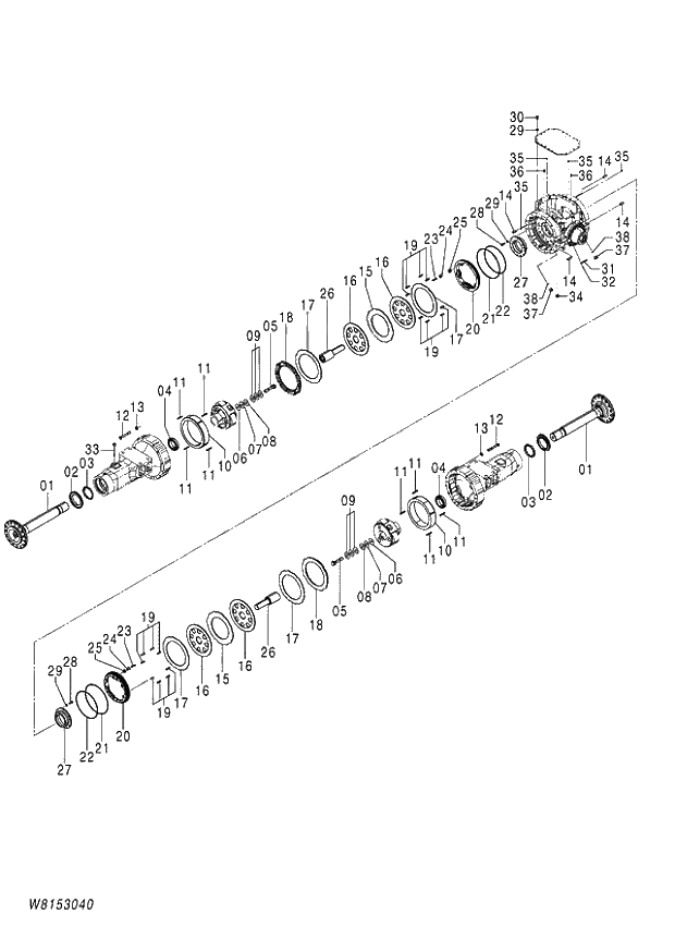 Схема запчастей Hitachi ZW180 - 293 AXLE ASSY (F) (LSD) (2-5) (000101-004999, 005101-). 05 POWER TRAIN