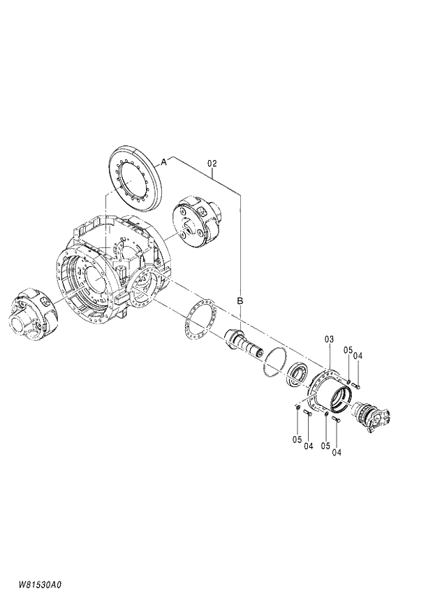 Схема запчастей Hitachi ZW180 - 299 AXLE ASSY (R) (LSD) (3-5) (000101-004999, 005101-). 05 POWER TRAIN