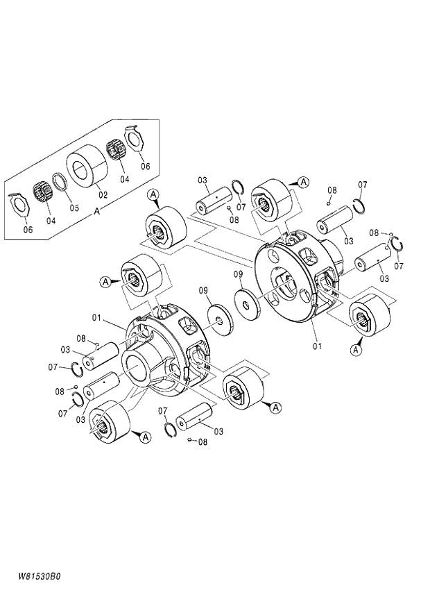 Схема запчастей Hitachi ZW180 - 300 AXLE ASSY (R) (LSD) (4-5) (000101-004999, 005101-). 05 POWER TRAIN