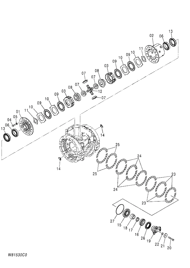 Схема запчастей Hitachi ZW180 - 301 AXLE ASSY (R) (LSD) (5-5) (000101-004999, 005101-). 05 POWER TRAIN