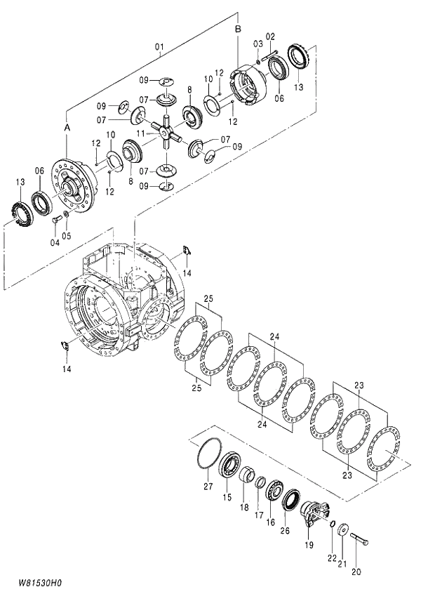 Схема запчастей Hitachi ZW180 - 306 AXLE ASSY (F) (TPD) (5-5) (000101-004999, 005101-). 05 POWER TRAIN