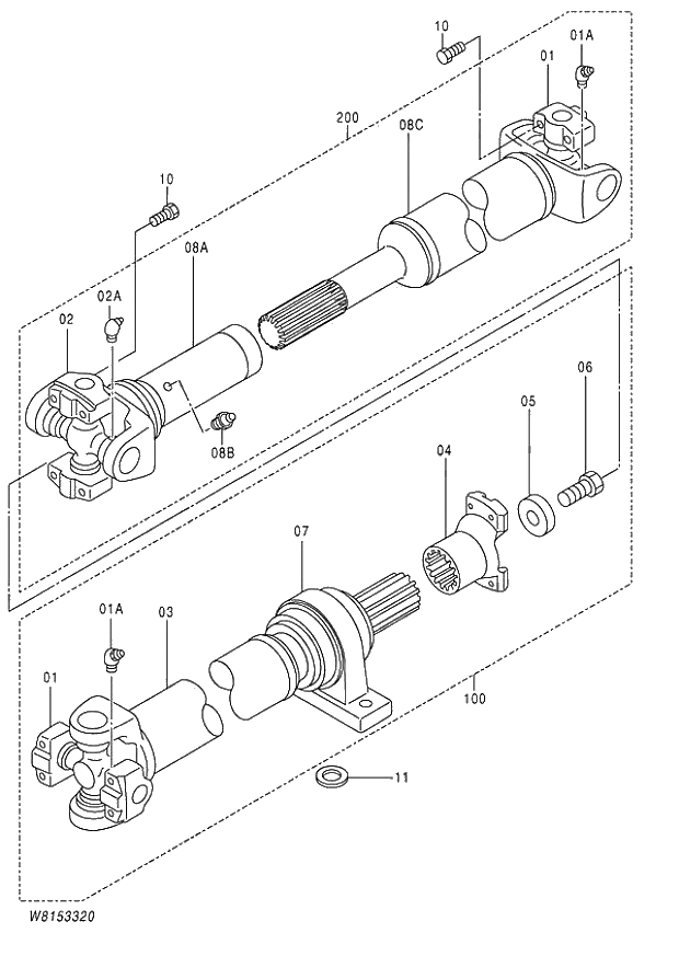 Схема запчастей Hitachi ZW180 - 312 PROPELLER SHAFT (000101-004999, 005101-). 05 POWER TRAIN