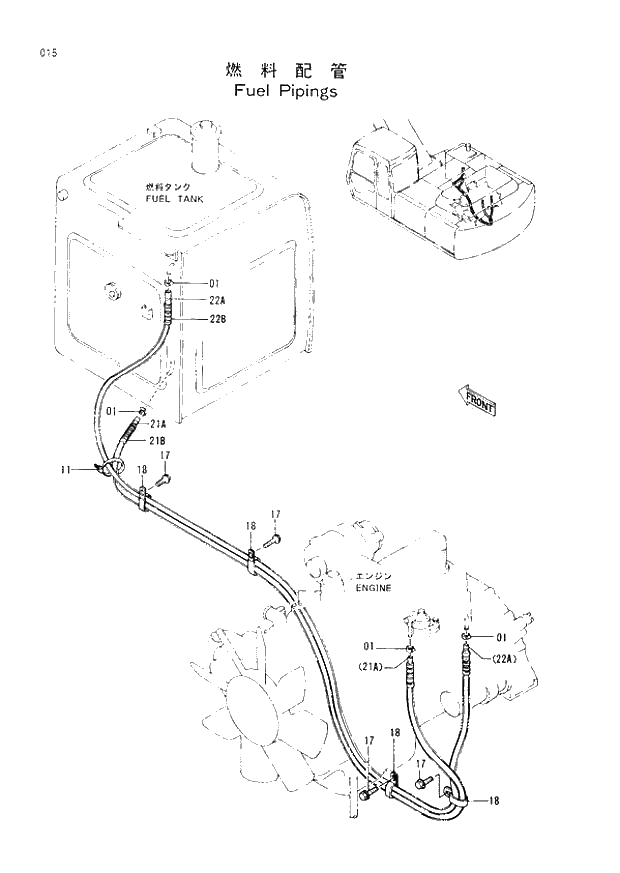 Схема запчастей Hitachi EX200-2 - 015 FUEL PIPINGS (008001 -). 01 UPPERSTRUCTURE