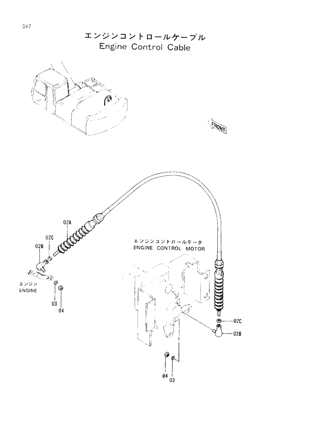 Схема запчастей Hitachi EX200LC-2 - 047 ENGINE CONTROL CABLE (008001 -). 01 UPPERSTRUCTURE