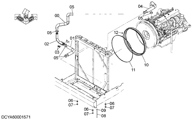 Схема запчастей Hitachi ZX280-5G - 006 RADIATOR SUPPORT 02 ENGINE