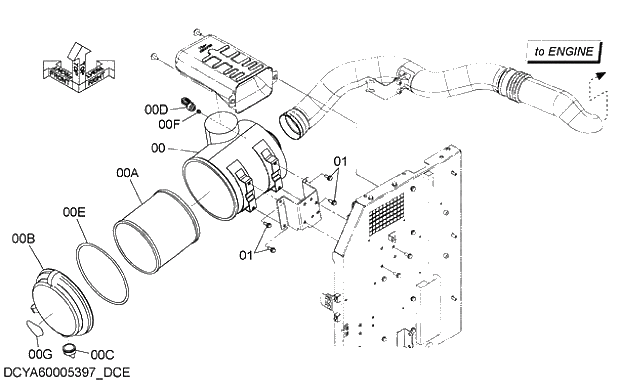 Схема запчастей Hitachi ZX280-5G - 008 AIR CLEANER 02 ENGINE