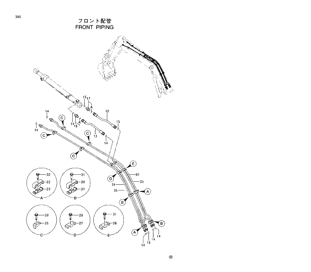 Схема запчастей Hitachi EX210LCH-5 - 385 FRONT PIPINGS 03 FRONT