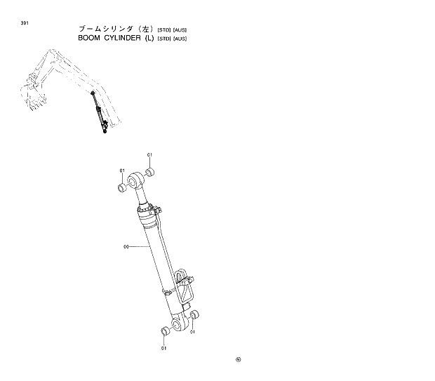 Схема запчастей Hitachi EX200LC-5 - 391 BOOM CYLINDER (L)(STD)(AUS) 03 FRONT