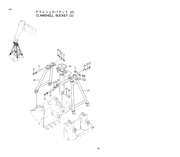 Схема запчастей Hitachi EX210LCH-5 - 431 CLAMSHELL BUCKET (2) 03 FRONT