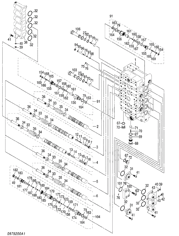 Схема запчастей Hitachi ZX520LCR-3 - 005 VALVE;CONTROL (1_4) (450,470H,470R 020001-021723,021742-021745 500LC,520LCH,520LCR 020001-020264). 03 VALVE