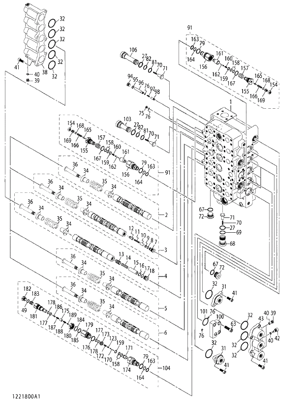 Схема запчастей Hitachi ZX450-3 - 006 VALVE;CONTROL (1_4) (450,470H,470R 021724-021741,021746- 500LC,520LCH,520LCR 020265-). 03 VALVE