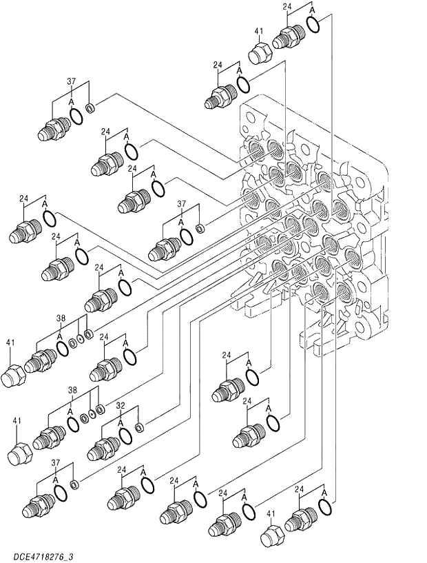 Схема запчастей Hitachi ZX470R-3 - 038 VALVE;SHUTTLE (3_5) (450,470H,470R 023011- NA 023107- 500LC,520LCH,520LCR 020399-). 03 VALVE