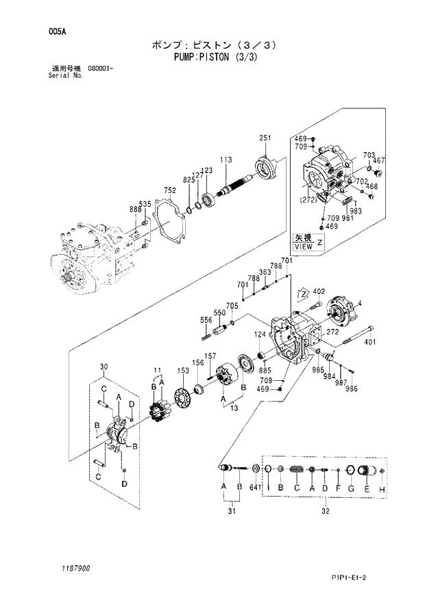 Схема запчастей Hitachi ZX70LC-3 - 005 PUMP;PISTON (3-3) 01 PUMP