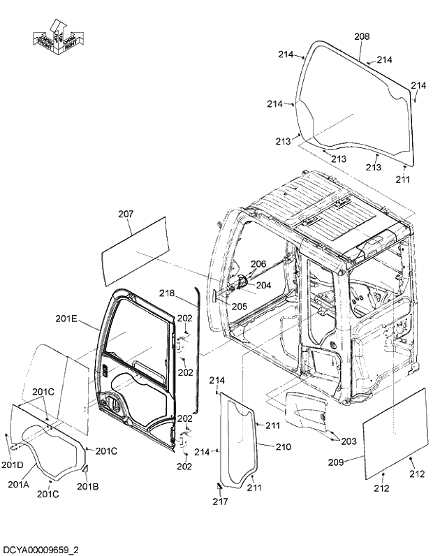 Схема запчастей Hitachi ZX200-5G - 012 CAB (2) 08 CAB