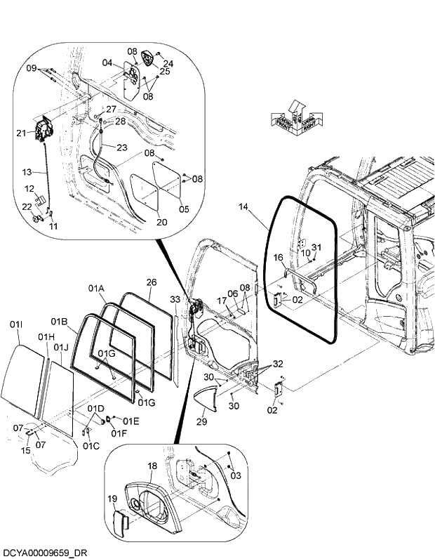 Схема запчастей Hitachi ZX210H-5G - 033 DOOR 08 CAB